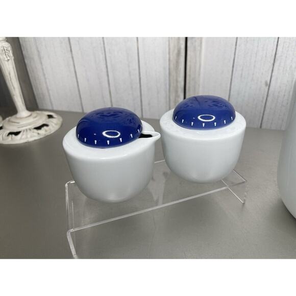 Dansk Ditto Teapot Coffee Pot + Cream & Sugar Blue and White Modernist Set - Picture 3 of 6